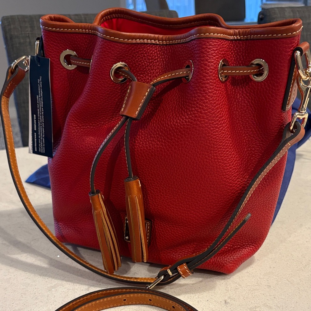 Dooney & Bourke Red and Brown Drawstring Shoulder Bag